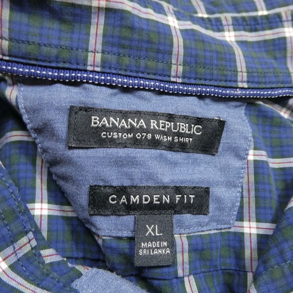 Banana Republic Shirt Adult XL Blue Plaid Custom 078 Wash‎ Camden Fit Mens